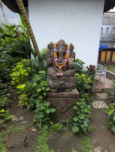 Illuminated pool area at night